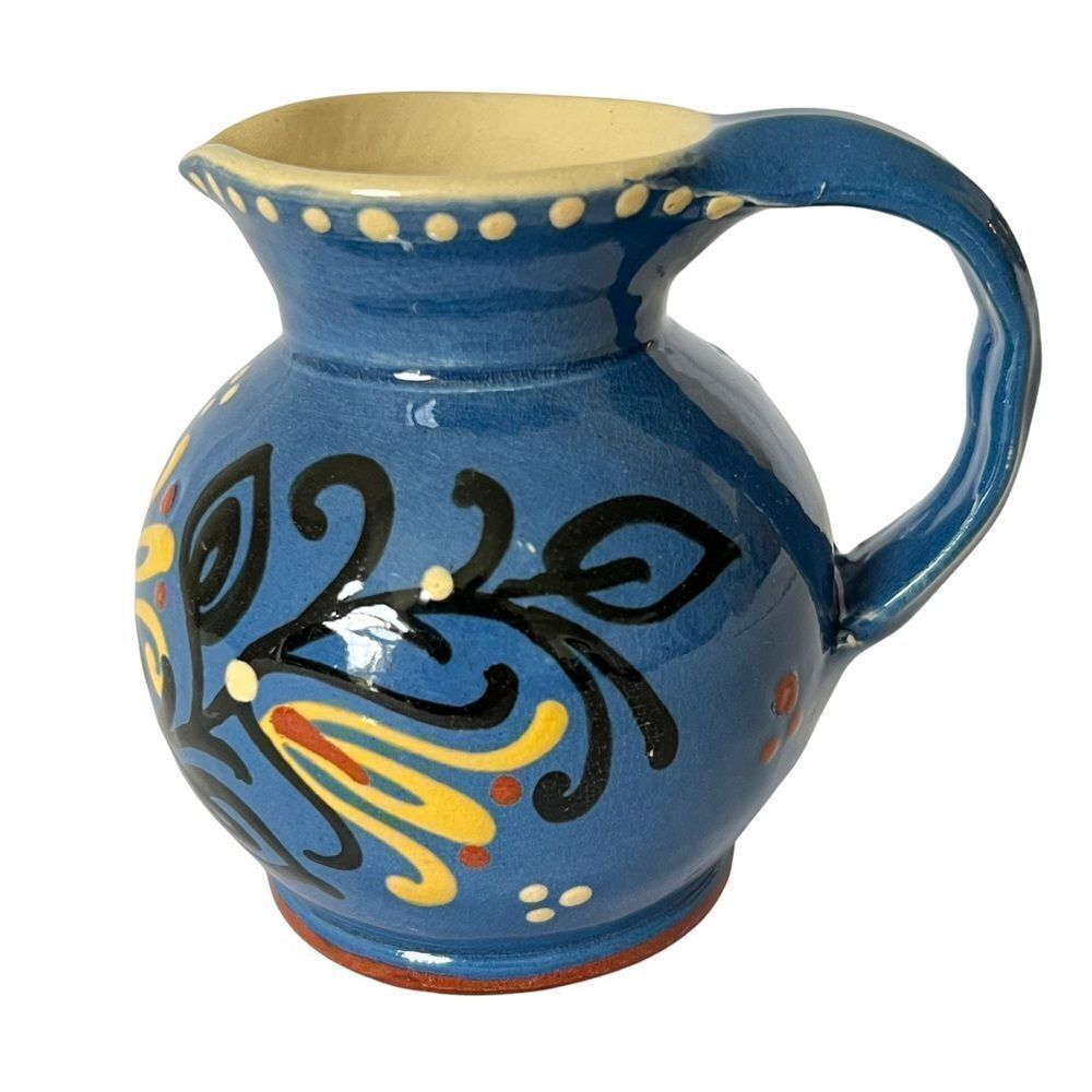 Vintage Ceramic Creamer Blue Handmade Hand Painted